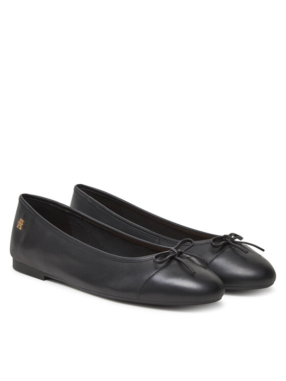 Tommy Hilfiger Baleriny Tommy Hilfiger Toe Cap Leather Ballerina FW0FW08759 Czarny