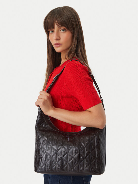Calvin Klein Torebka Calvin Klein Emblem Aop Debossed Medium Shbag LV04F3875G Brązowy
