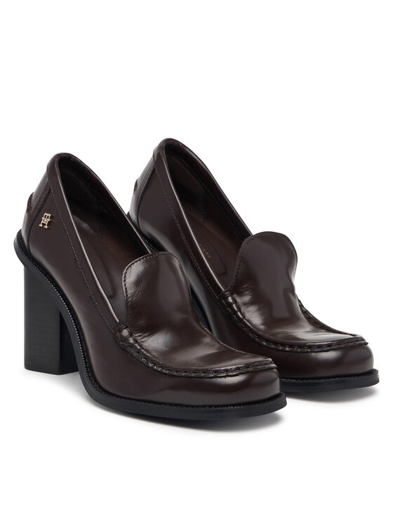Tommy Hilfiger Pantofi Tommy Hilfiger Square Toe Heeled Loafer FW0FW09493 Maro închis
