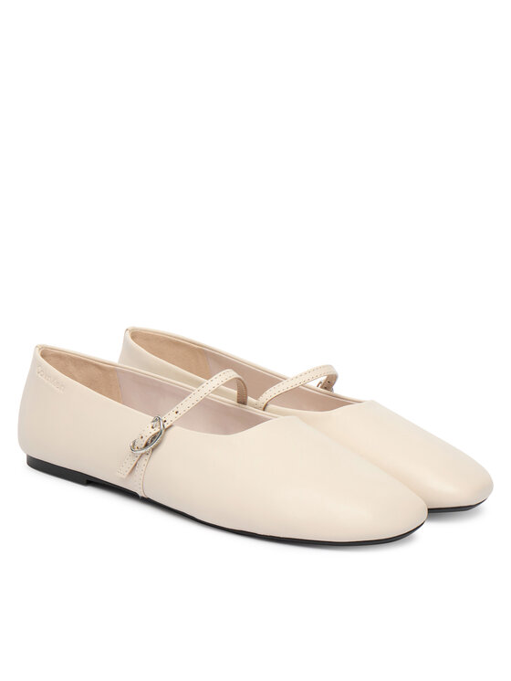 Calvin Klein Baleríny Calvin Klein Oblique Ballerina Mj Lth Hdw HW0HW02847 Écru