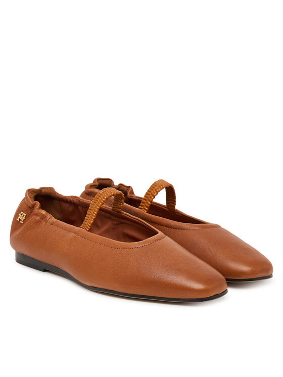 Tommy Hilfiger Ballerine Tommy Hilfiger Soft Leather Ellastic Ballerina FW0FW09245 Marrone