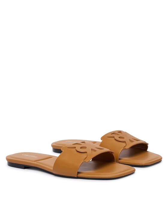 Calvin Klein Natikače Calvin Klein Square Flat Sandal Emblem HW0HW03128 Smeđa
