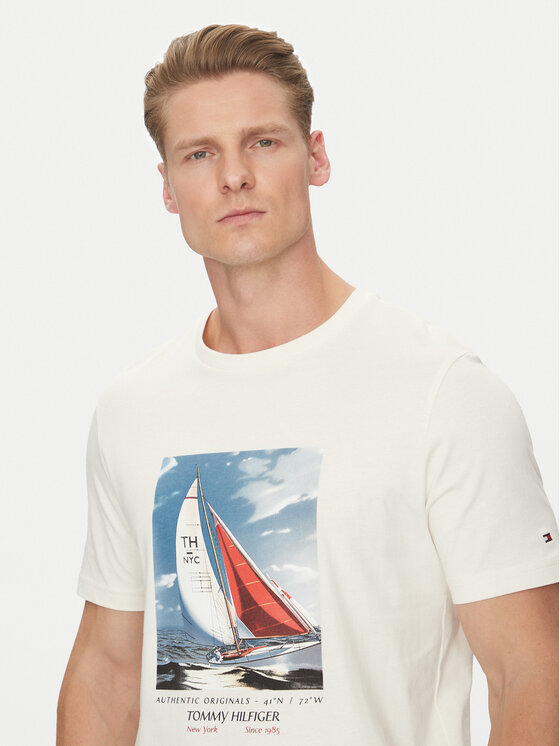 Tommy Hilfiger Tommy Hilfiger Majica Color Photo Print MW0MW38615 Bež Regular Fit