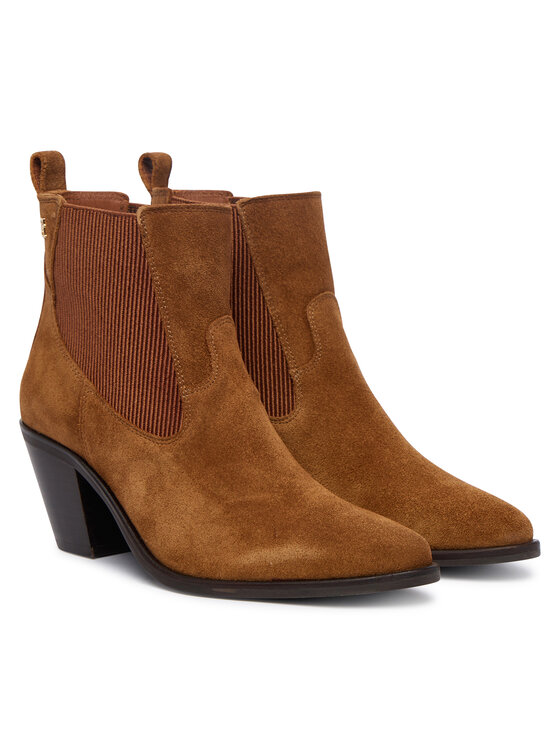 Tommy Hilfiger Botki Tommy Hilfiger Suede Western Chelsea Boot FW0FW09581 Brązowy