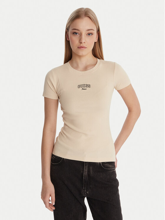 Guess Jeans Guess Jeans Camiseta W6RP21 KA0H1 Beis Slim Fit