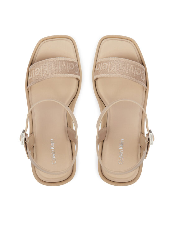 Calvin Klein Sandały Calvin Klein Wedge 70 Sndl Webbing Lth HW0HW02882 Beżowy