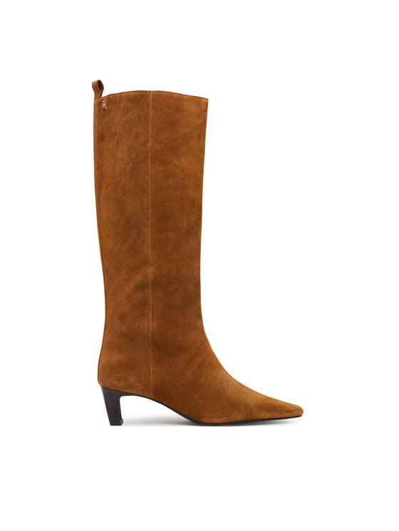 Tommy Hilfiger Čižmy Tommy Hilfiger Kitten Heel Suede High Boot FW0FW09655 Svetlo hnedá