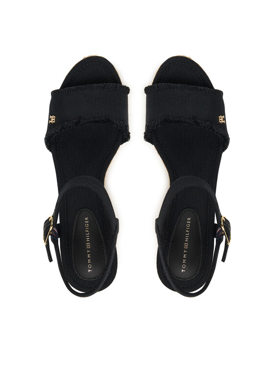 Tommy Hilfiger Sandali Tommy Hilfiger Mid Woven Wedge Espad Fringe FW0FW09470 Črna