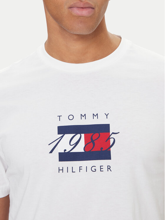 Tommy Hilfiger Tommy Hilfiger Camiseta Linear Flag MW0MW41338 Blanco Regular Fit