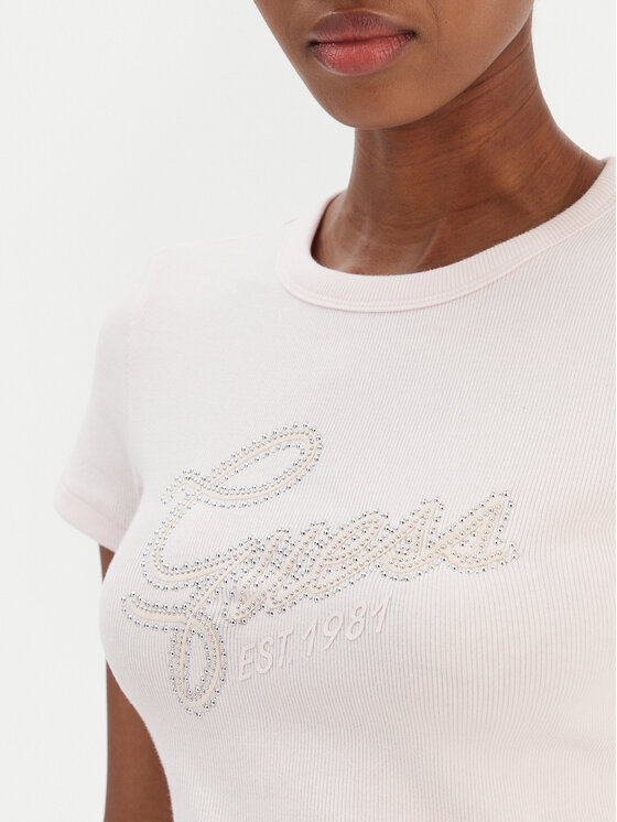 Guess Guess Marškinėliai W6RI22 KA0H1 Rožinė Slim Fit