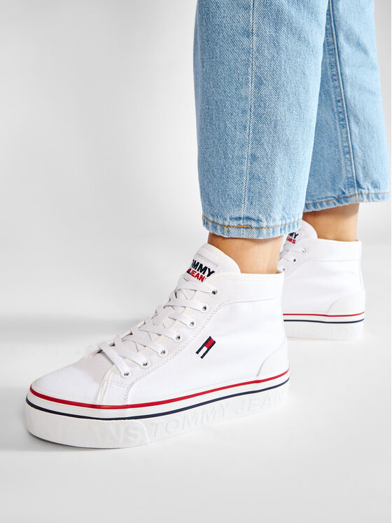 Tommy Jeans Laisvalaikio batai Tommy Jeans Mid Flatform Vulc EN0EN01414 Balta