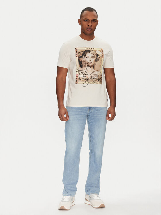 Guess Guess Marškinėliai M5GI41 KBW41 Écru Regular Fit
