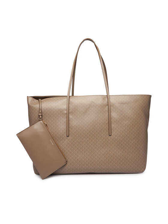 Calvin Klein Дамска чанта Calvin Klein Emblem Aop Large Tote W/ Pouch LV04F3364G Бежов