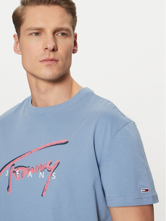 Tommy Jeans Tommy Jeans Majica Signature DM0DM21109 Modra Regular Fit