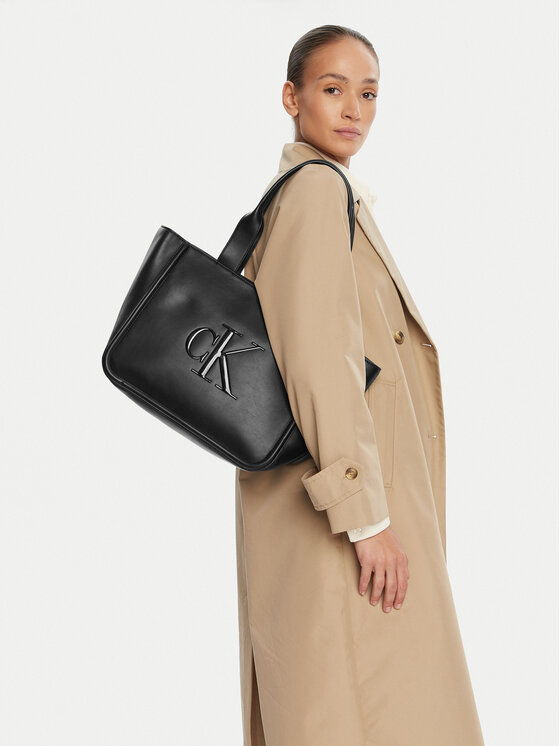 Calvin Klein Geantă Calvin Klein Bold Ck Medium Tote LV04F3218G Negru