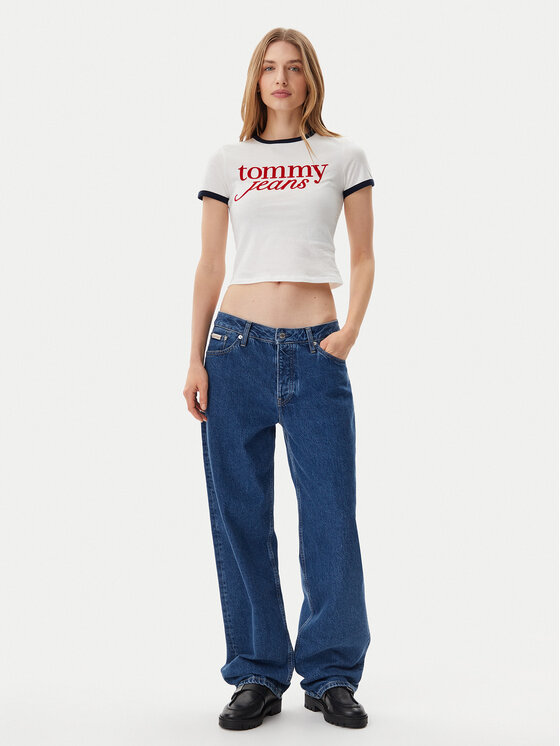 Tommy Jeans Tommy Jeans T-shirt Script Ringer DW0DW20631 Écru Slim Fit