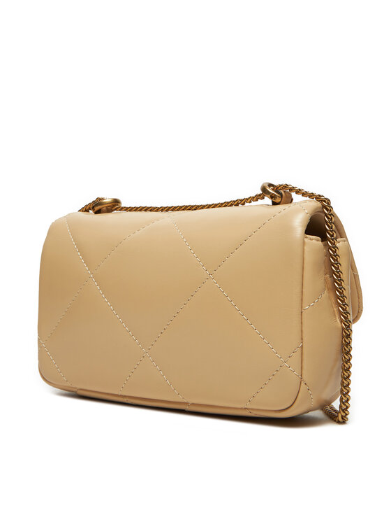 Tory Burch Kabelka Tory Burch Kira Diamond Quilt Pave Mini Flap Bag 161913 Béžová