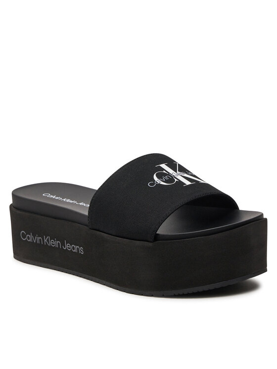 Calvin Klein Jeans Papucs Calvin Klein Jeans Flatform Sandal Met YW0YW01036 Fekete