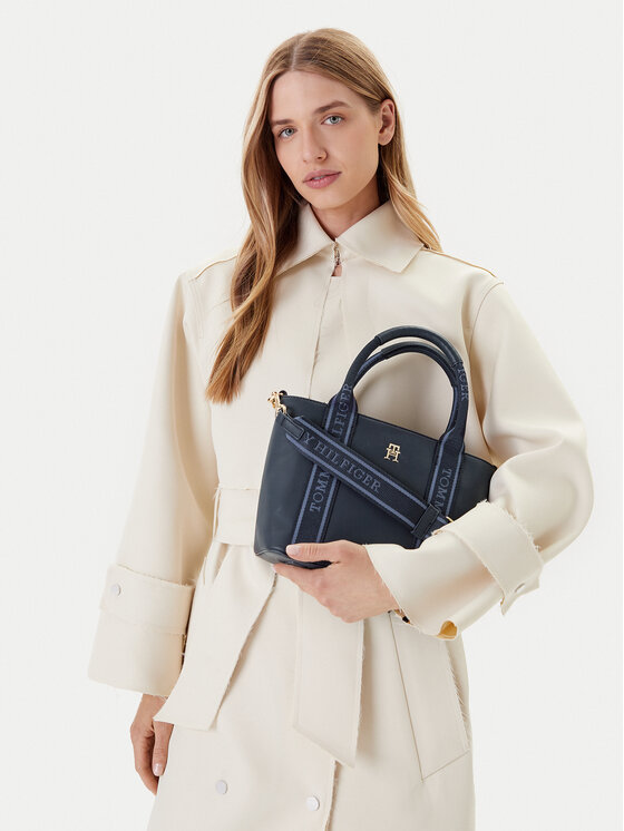 Tommy Hilfiger Дамска чанта Tommy Hilfiger Th Logotape Mini Tote AW0AW17201 Тъмносин