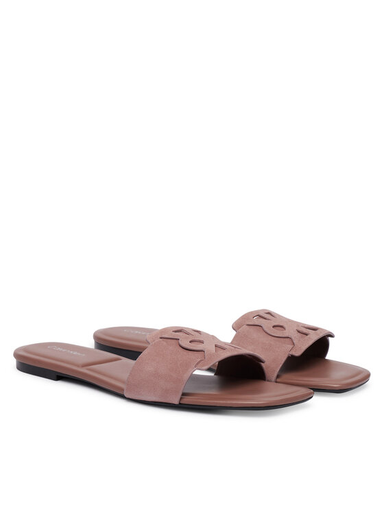 Calvin Klein Šľapky Calvin Klein Square Flat Sndl Embl Suede HW0HW03055 Ružová