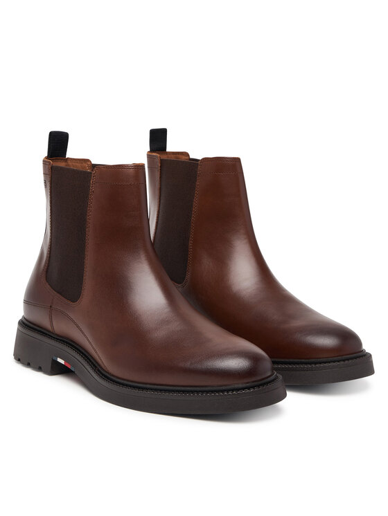 Tommy Hilfiger Členková obuv s elastickým prvkom Tommy Hilfiger Corporate Casual Lth Chelsea FM0FM05966 Hnedá