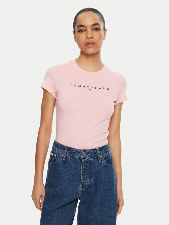 Tommy Jeans Tommy Jeans Majica Linear DW0DW18398 Roza Slim Fit