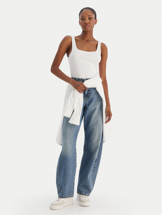 Calvin Klein Jeans Calvin Klein Jeans Top Monologo Scoop Nk Rib LV047A804G Blanco Slim Fit