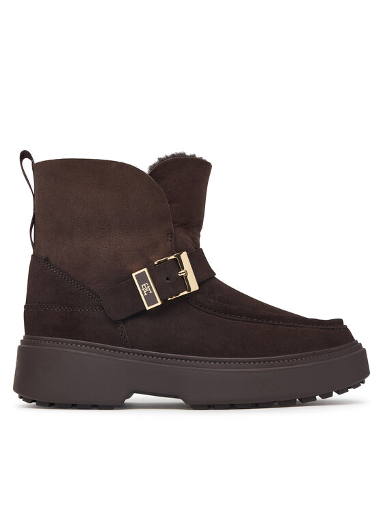 Tommy Hilfiger Śniegowce Tommy Hilfiger Th Buckle Shearling Snow Boot FW0FW09687 Brązowy ciemny