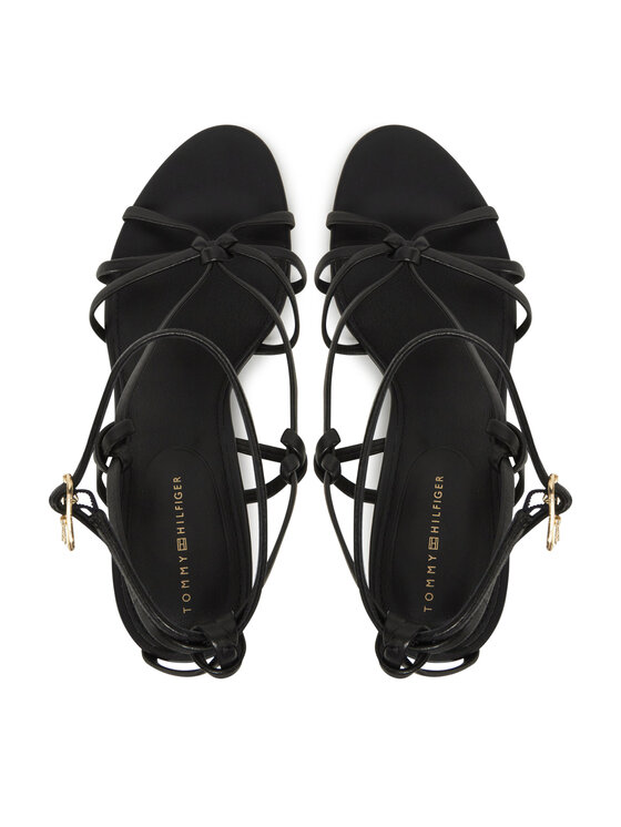 Tommy Hilfiger Sandali Tommy Hilfiger Leather Knots Wedge Sandal FW0FW08417 Črna