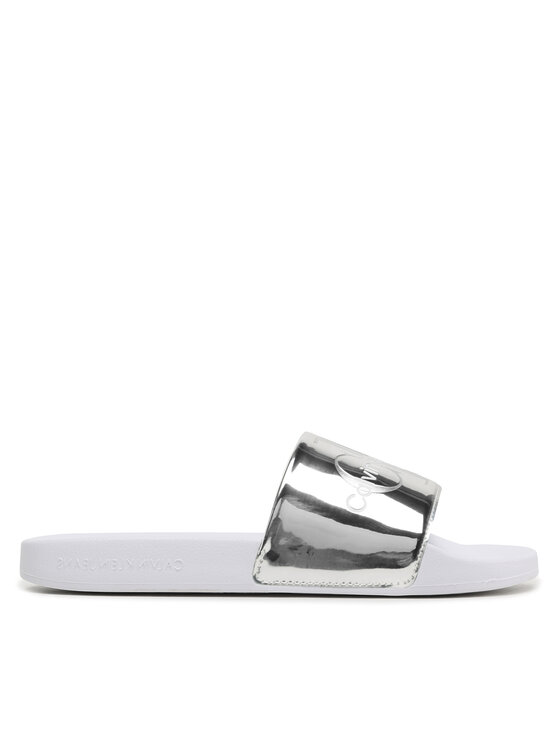 Calvin Klein Jeans Ciabatte Calvin Klein Jeans Slide Metallic Monologo YW0YW00638 Argento