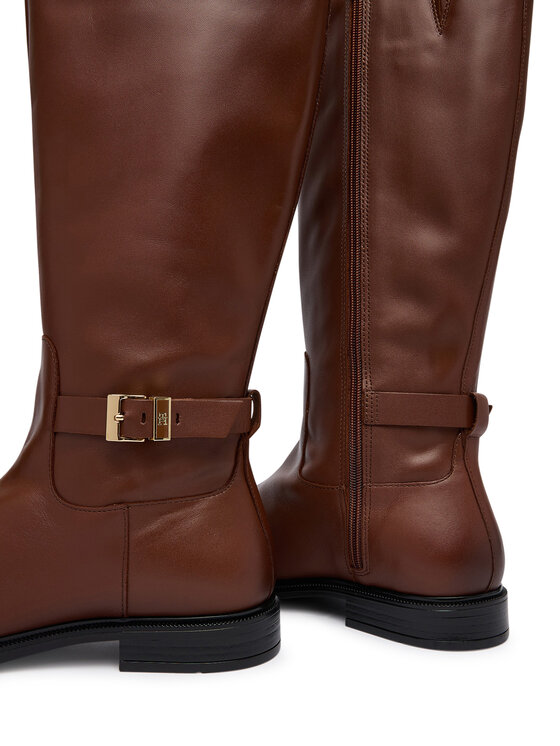 Tommy Hilfiger Kozačky Tommy Hilfiger Th Buckle Leather Knee Boot FW0FW09572 Hnědá