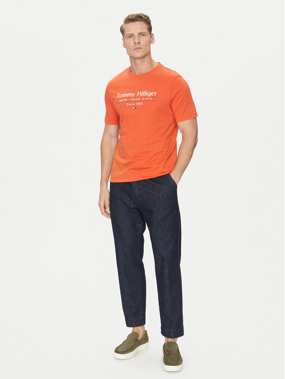 Tommy Hilfiger Tommy Hilfiger Majica Center Stack MW0MW38621 Oranžna Regular Fit