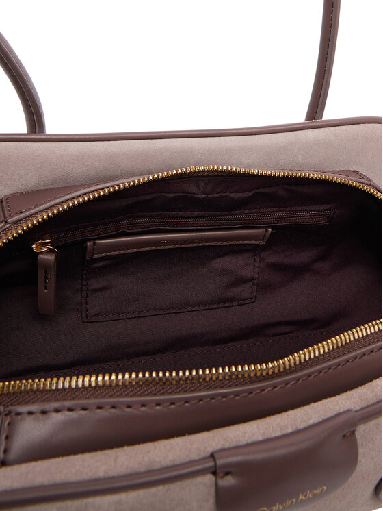 Calvin Klein Torebka Calvin Klein Emblem Trio Suede Shoulder Bag LV04F3888G Beżowy