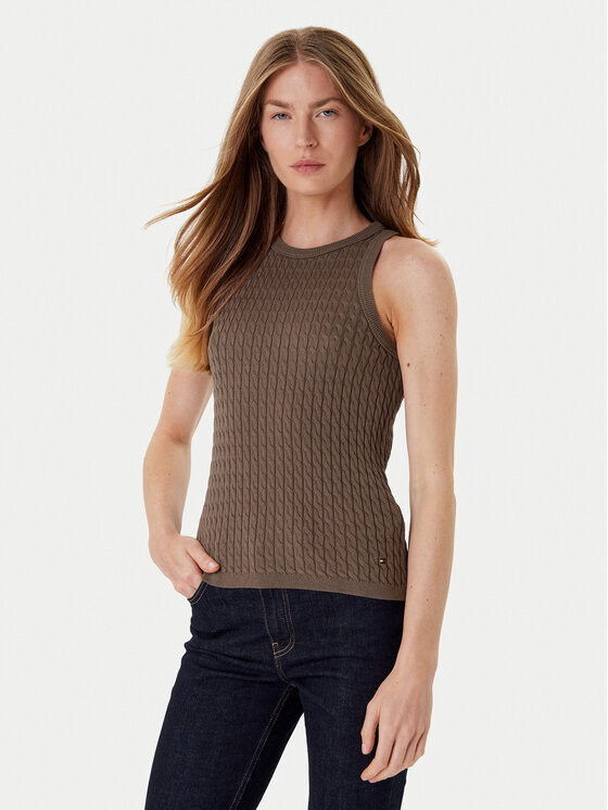 Tommy Hilfiger Tommy Hilfiger Top WW0WW45706 Rjava Slim Fit