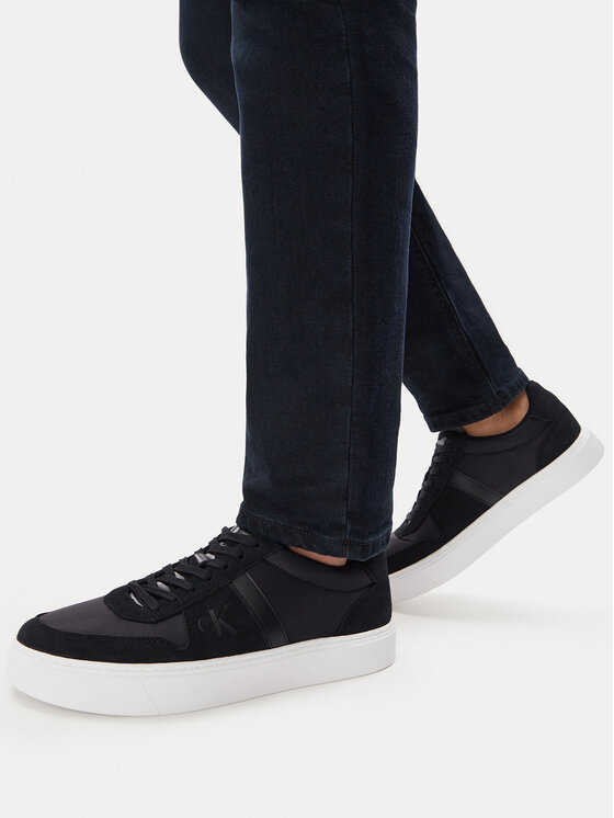 Calvin Klein Sneakersy Calvin Klein Mixed Texture Lace Up Cupsole Trainers YM0YM01395 Černá
