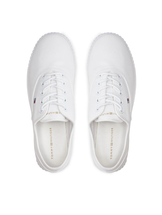 Tommy Hilfiger Teniszcipő Tommy Hilfiger Canvas Lace Up Sneaker FW0FW07805 Fehér