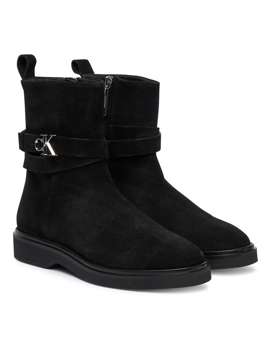 Calvin Klein Īsie zābaki Calvin Klein Ankle Boot W/ Metal Logo Sue HW0HW02664 Melns