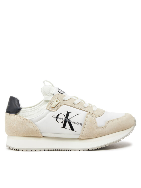 Calvin Klein Jeans Snīkeri Calvin Klein Jeans Runner Sock Laceup Ny-Lth Wn YW0YW00840 Balts
