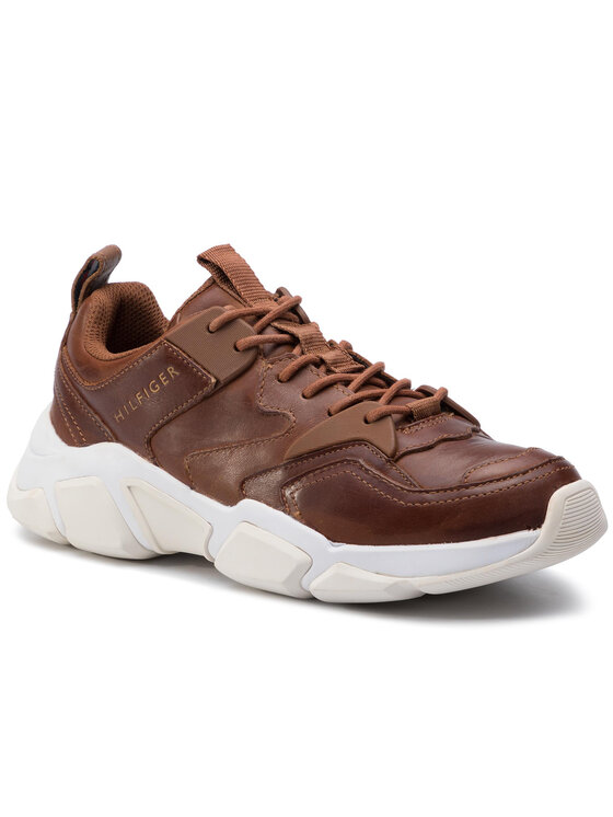 Tommy Hilfiger Laisvalaikio batai Tommy Hilfiger Chunky Leather Runner FM0FM02474 Ruda