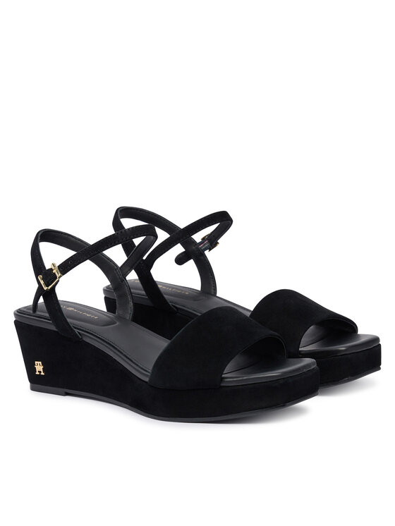 Tommy Hilfiger Sandali Tommy Hilfiger Suede Wrapped Mid Wedge FW0FW09235 Črna