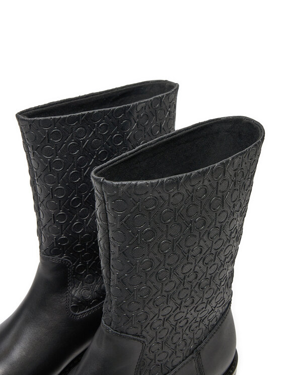 Calvin Klein Škornji Calvin Klein Flat Ankle Boot Mono Mix HW0HW02195 Črna
