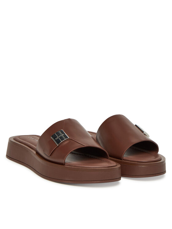 Calvin Klein Natikači Calvin Klein Flatform Slide W/Ck Hw - Lth HW0HW02368 Rjava