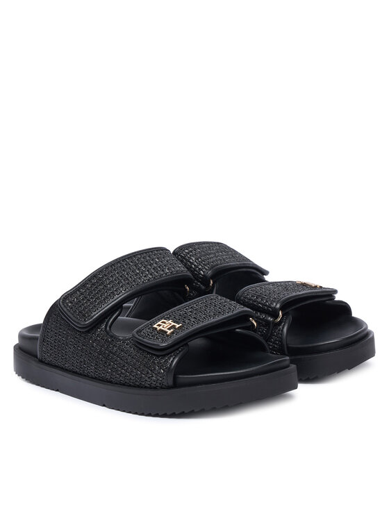 Tommy Hilfiger Šľapky Tommy Hilfiger Double Strap Raffia FW0FW09122 Čierna