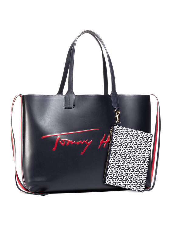 Tommy Hilfiger Rankinė Tommy Hilfiger Iconic Tommy Tote Signature AW0AW08607 Tamsiai mėlyna