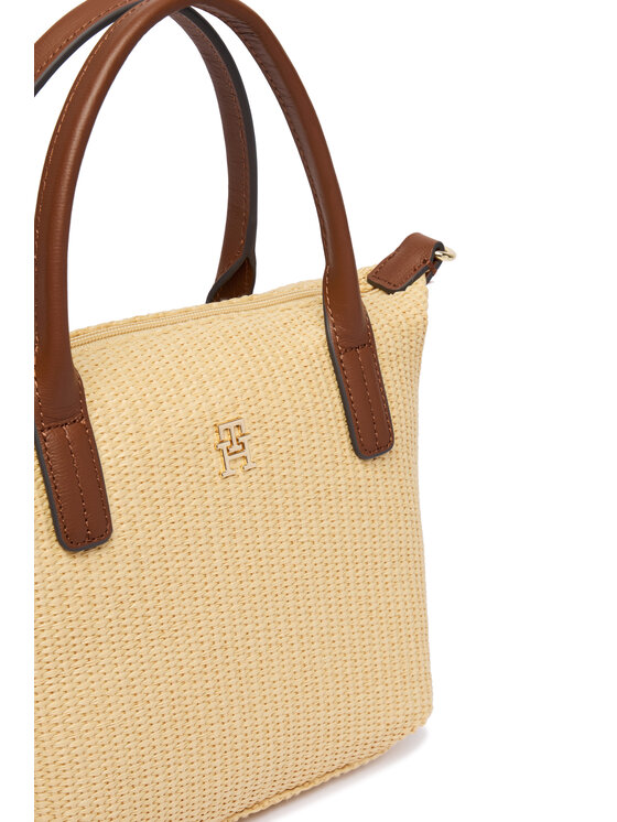 Tommy Hilfiger Bolso Tommy Hilfiger Popette Mini Tote Raffia AW0AW18523 Beis