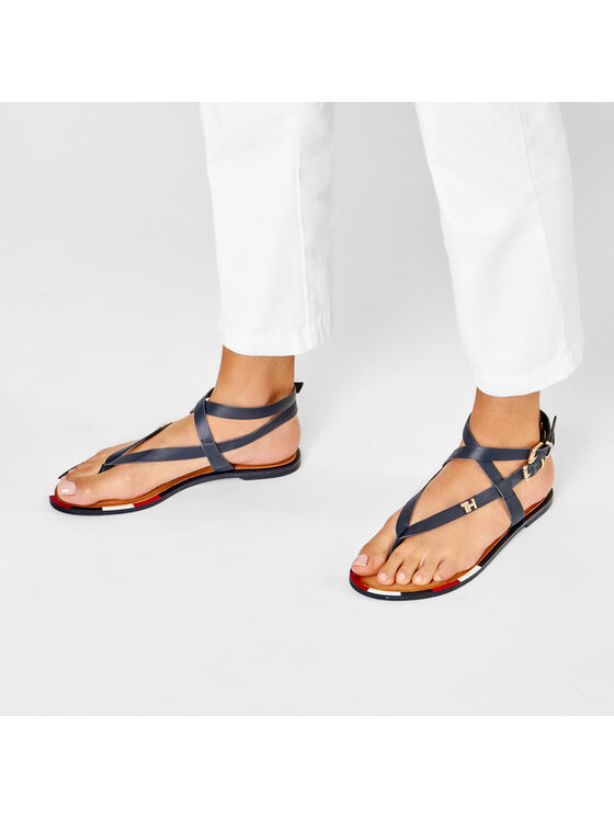 Tommy Hilfiger Сандали Tommy Hilfiger Iconic Flat Strappy Sandal FW0FW04873 Тъмносин
