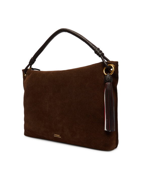 Tommy Hilfiger Ročna torba Tommy Hilfiger Th Statement Leather Bag Suede AW0AW18402 Rjava