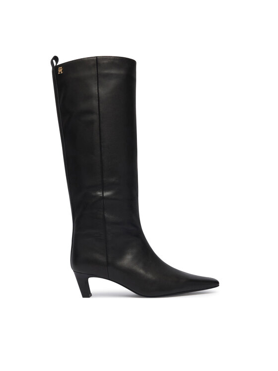 Tommy Hilfiger Csizma Tommy Hilfiger Kitten Heel Leather High Boot FW0FW09568 Fekete