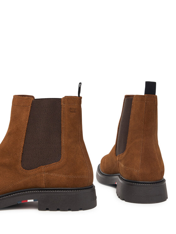 Tommy Hilfiger Členková obuv s elastickým prvkom Tommy Hilfiger Corporate Casual Suede Chelsea FM0FM05952 Hnedá