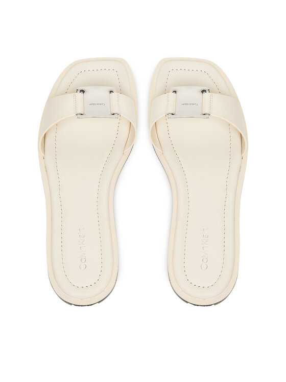 Calvin Klein Chanclas Calvin Klein Flat Slide W/Ck Hw Big - Lth HW0HW02482 Écru